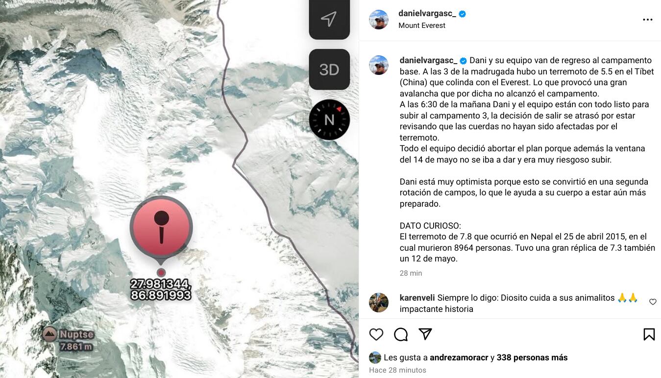 Daniel Vargas tendrá que esperar unos días más para intentar subir a lo más alto del monte Everest, ya que una emergencia en las últimas horas obligó a él y a su equipo abortar la idea de llegar a la cima a mediados de este mes.