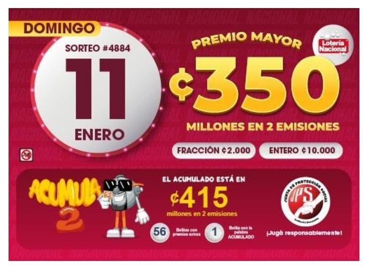 Este domingo se realiza el sorteo ordinario #4884 de la Lotería Nacional.