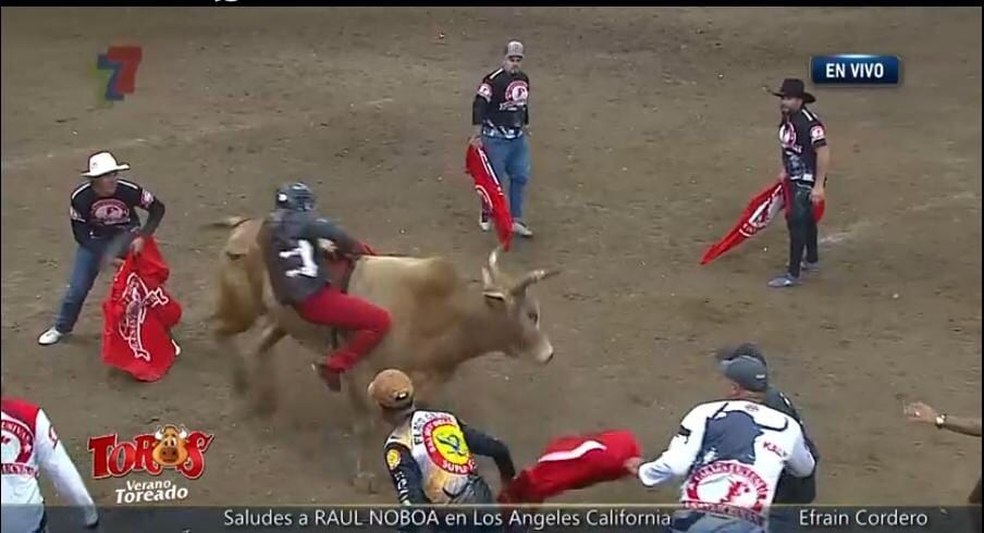 Montador quedó guindando del toro en Palmares
