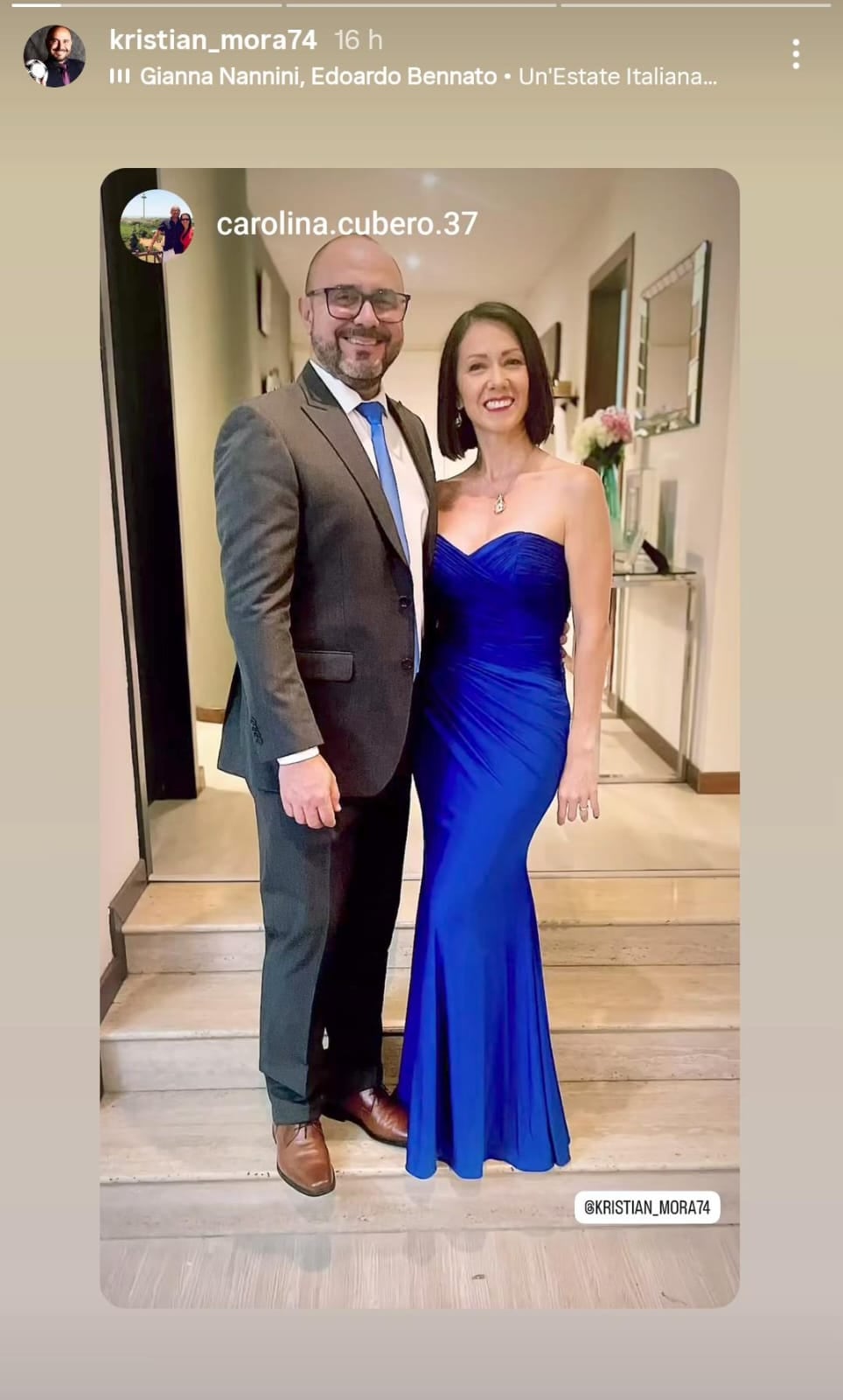 Kristian Mora y su esposa Carolina Cubero disfrutaron como nunca el homenaje a Italia 90. Instagram Kristian Mora.