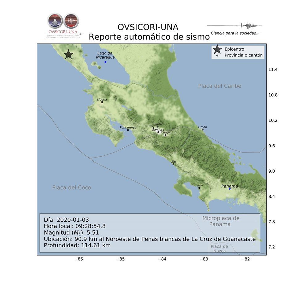 Temblor en Nicaragua sacude Costa Rica. Foto Ovsicori.