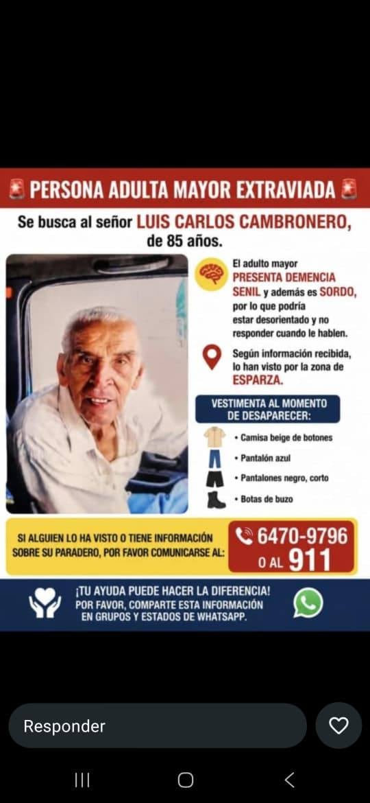 El señor está desaparecido desde el lunes.