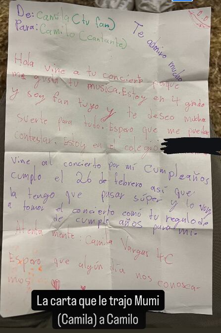 Esta fue la carta que le escribió Mumi a Camilo.