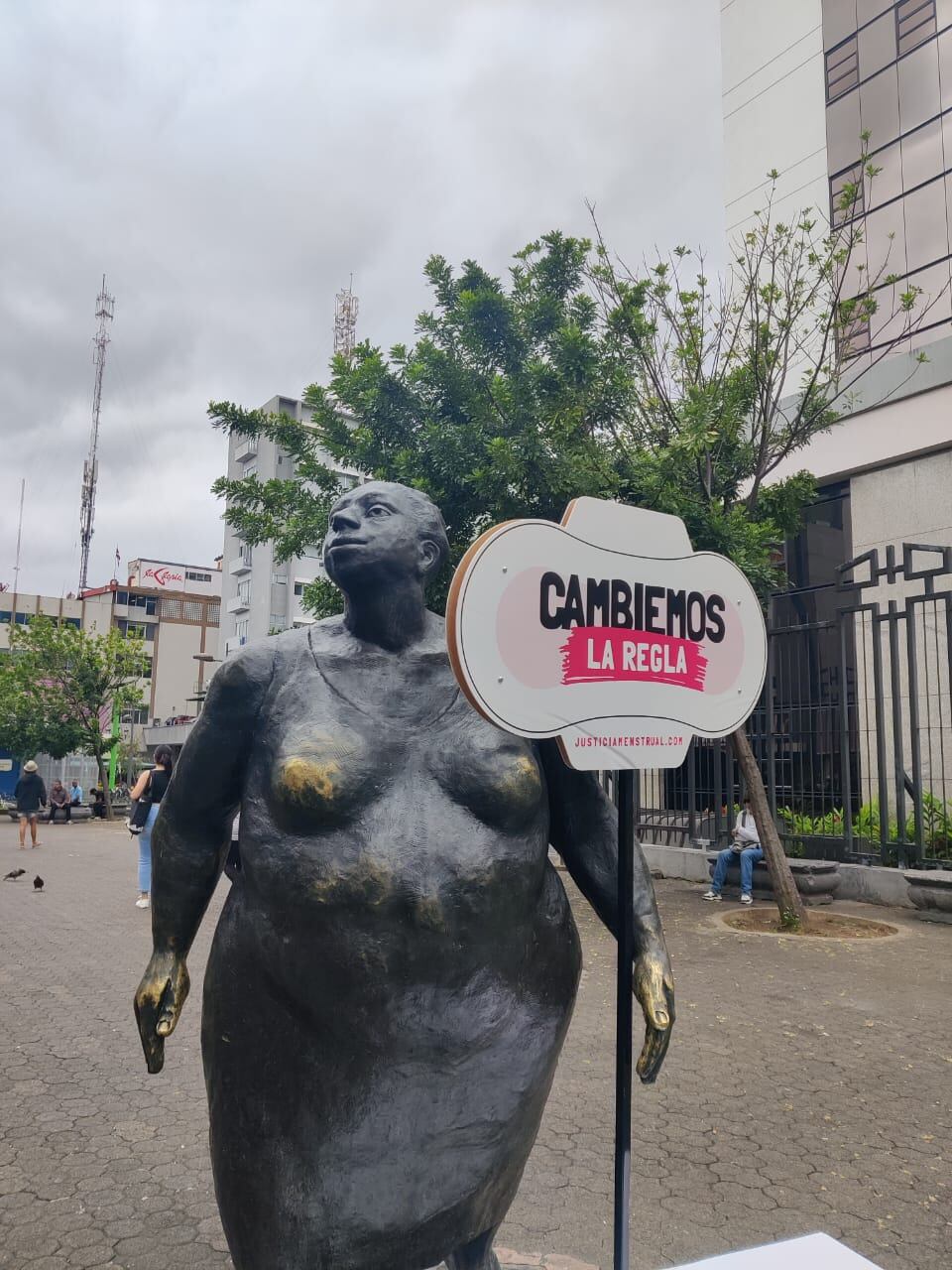 Una mujer podría necesitar en todo su ciclo menstrual en promedio 15.640 toallas sanitarias, con un costo mínimo de ₡90 cada una, para un total de ₡1.400.000 a lo largo de toda su vida fértil, por eso la escultura, La Chola pidió por la higiene menstrual.