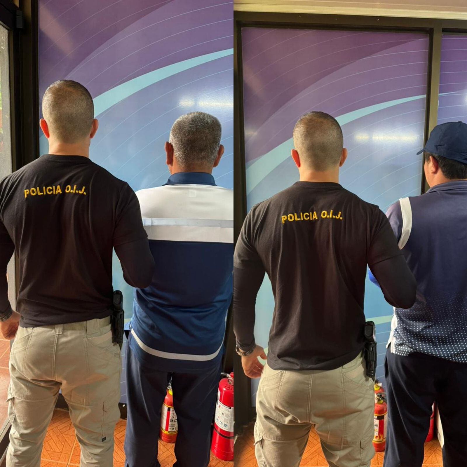 Un padre y un hijo, ambos empleados municipales de apellido Abarca, de 27 años y 49 años, están en manos de las autoridades judiciales por ser sospechosos del delito de peculado. Foto: OIJ