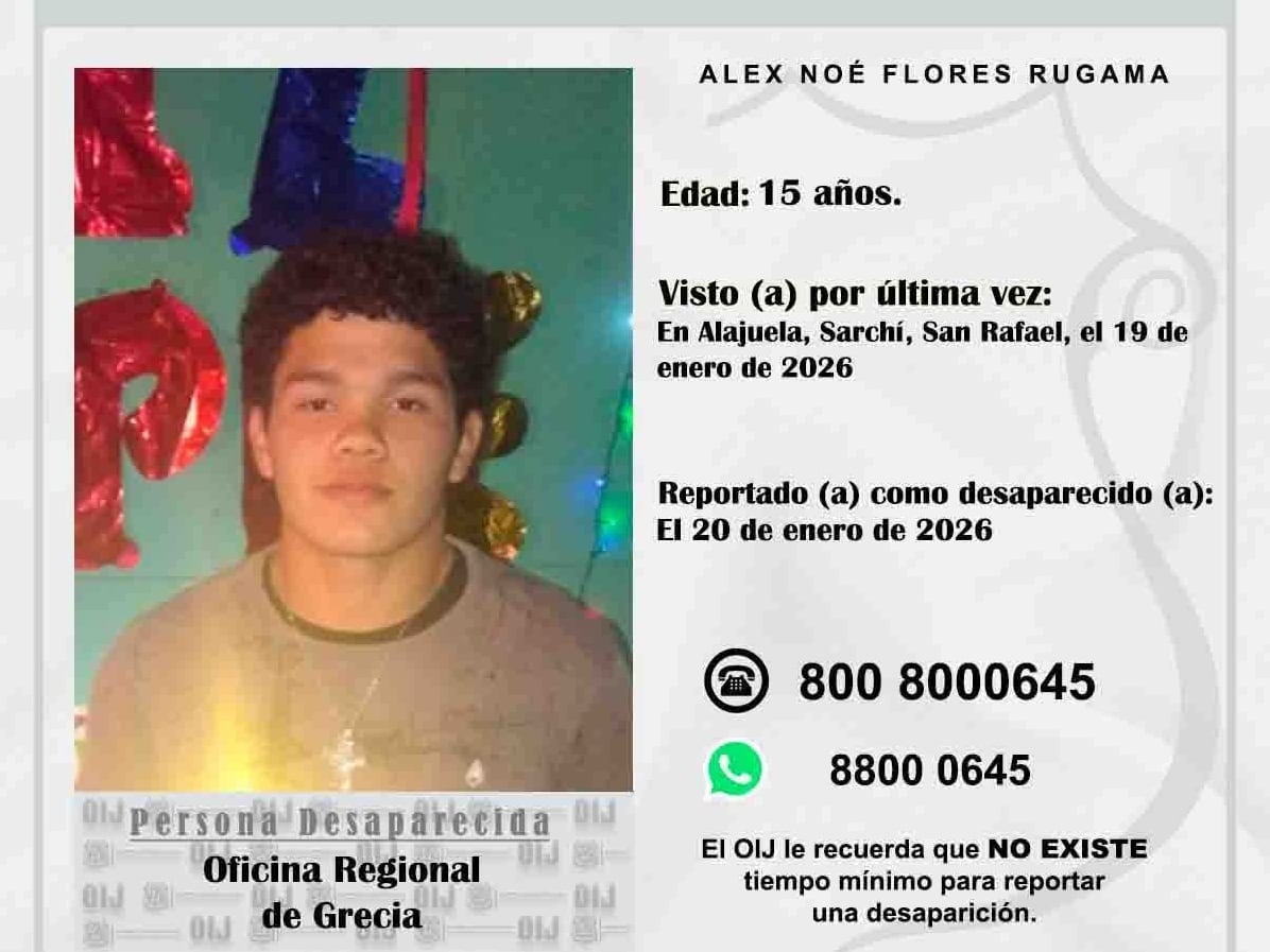 Alex Noé Flores Rugama está desaparecido desde el domingo