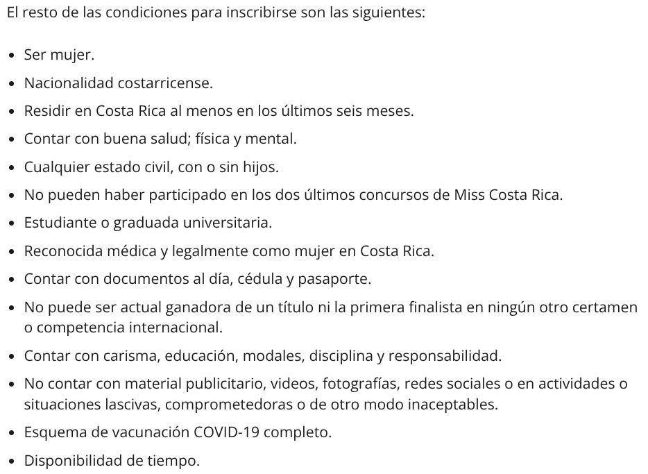 Televisora de Costa Rica (Teletica) permitió que mujeres transgénero se postularan al Miss Costa Rica en dos ediciones del certamen de belleza que organizó hasta el 2023.