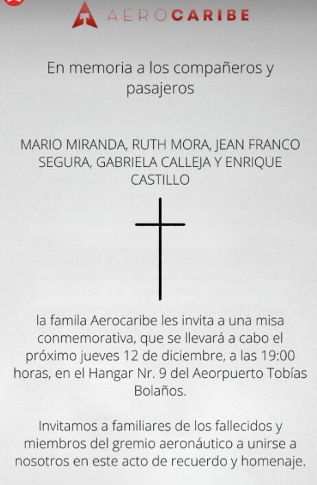 Misa víctimas de avioneta
