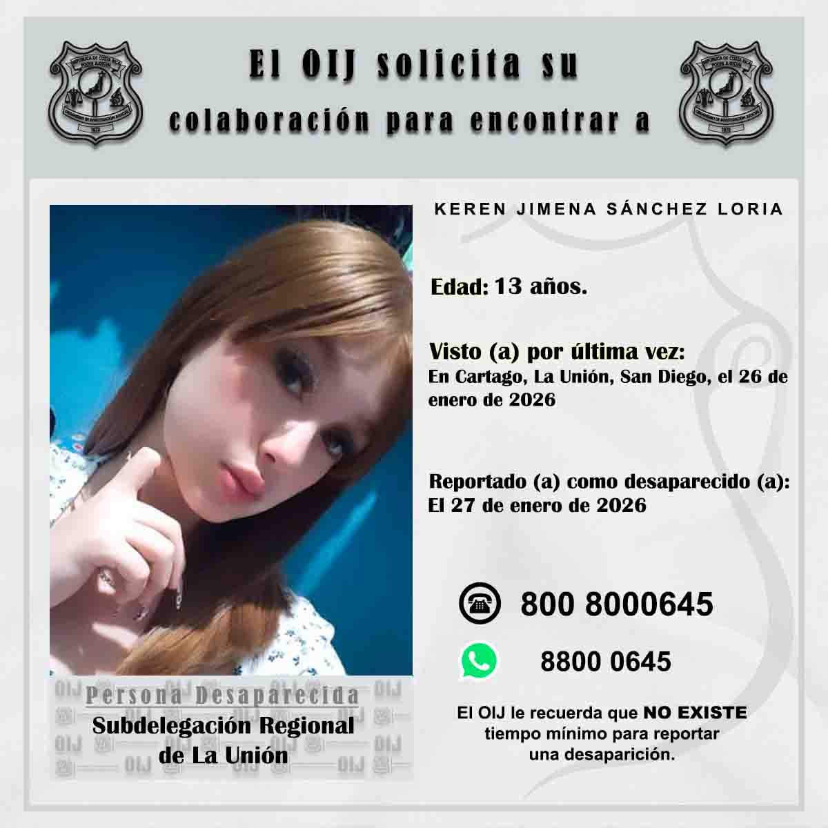 La jovencita está desaparecida desde el pasado lunes 26 de enero.