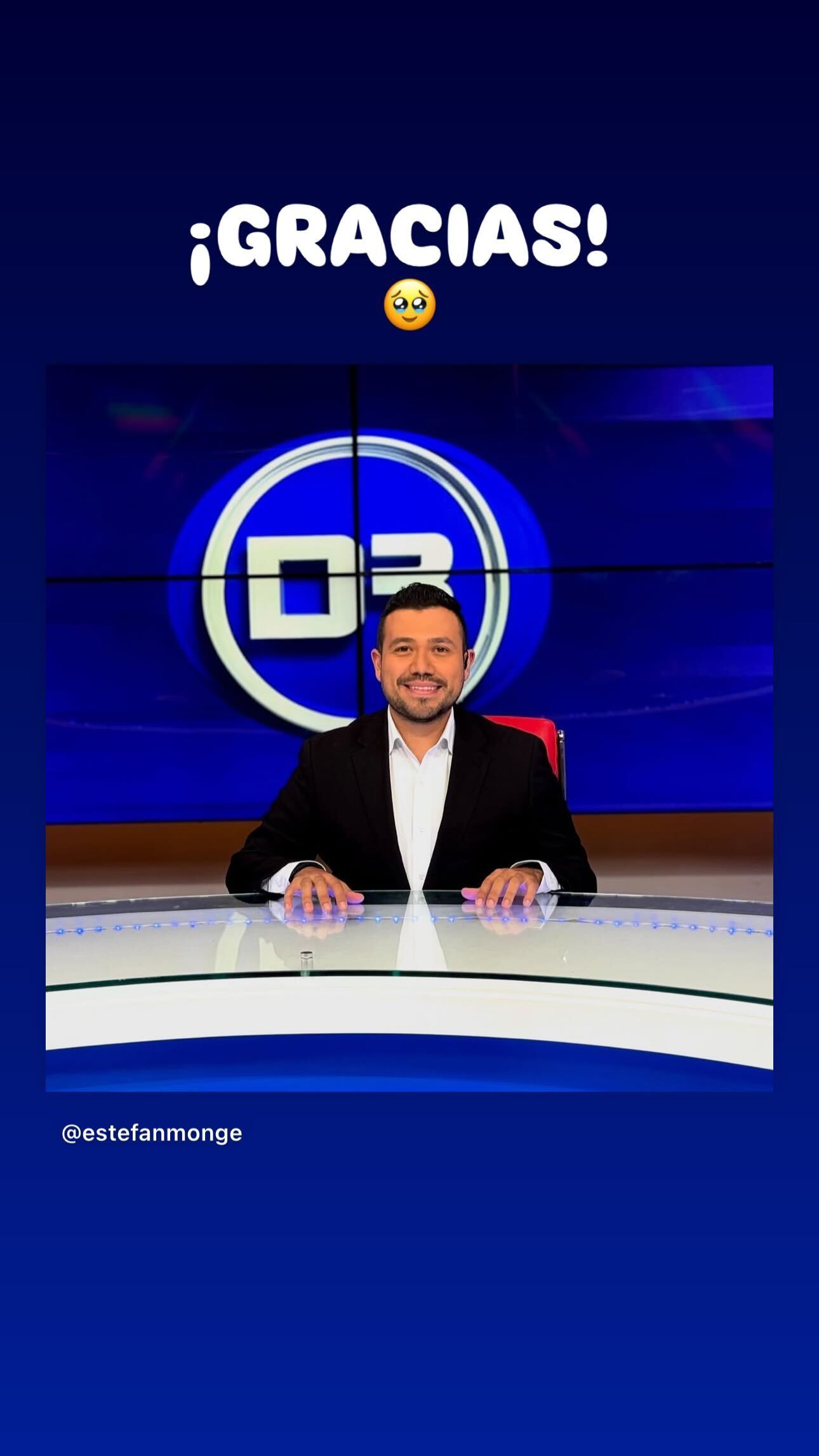 El periodista deportivo Estefan Monge confirmó su salida de canal 6 a través de una publicación que hizo en Instagram y que tituló con un “gracias”.