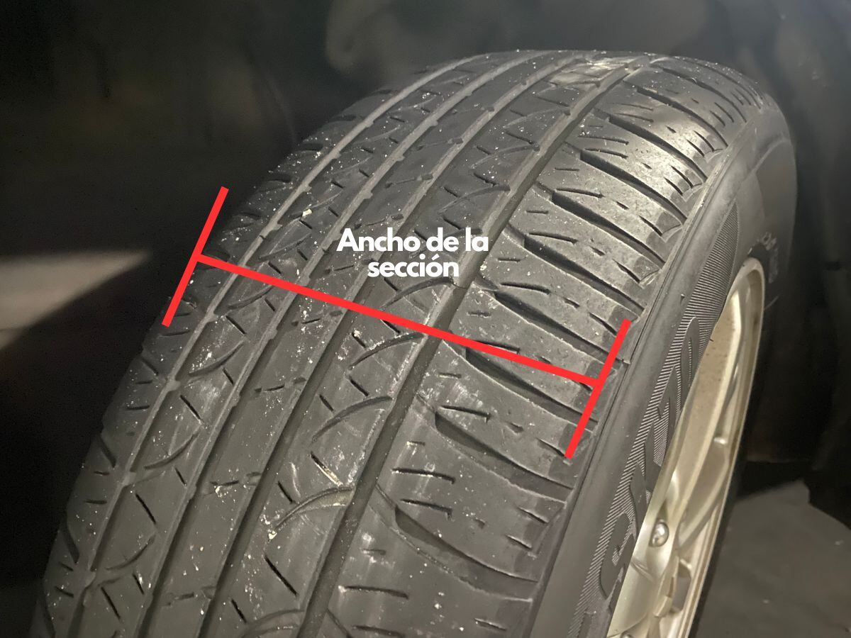 El ancho de la sección mide la anchura de la llanta en milímetros.