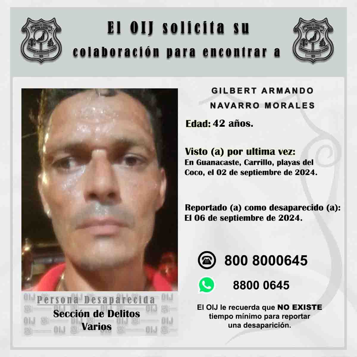 Gilbert Armando Navarro Morales está desaparecido desde el pasado lunes.