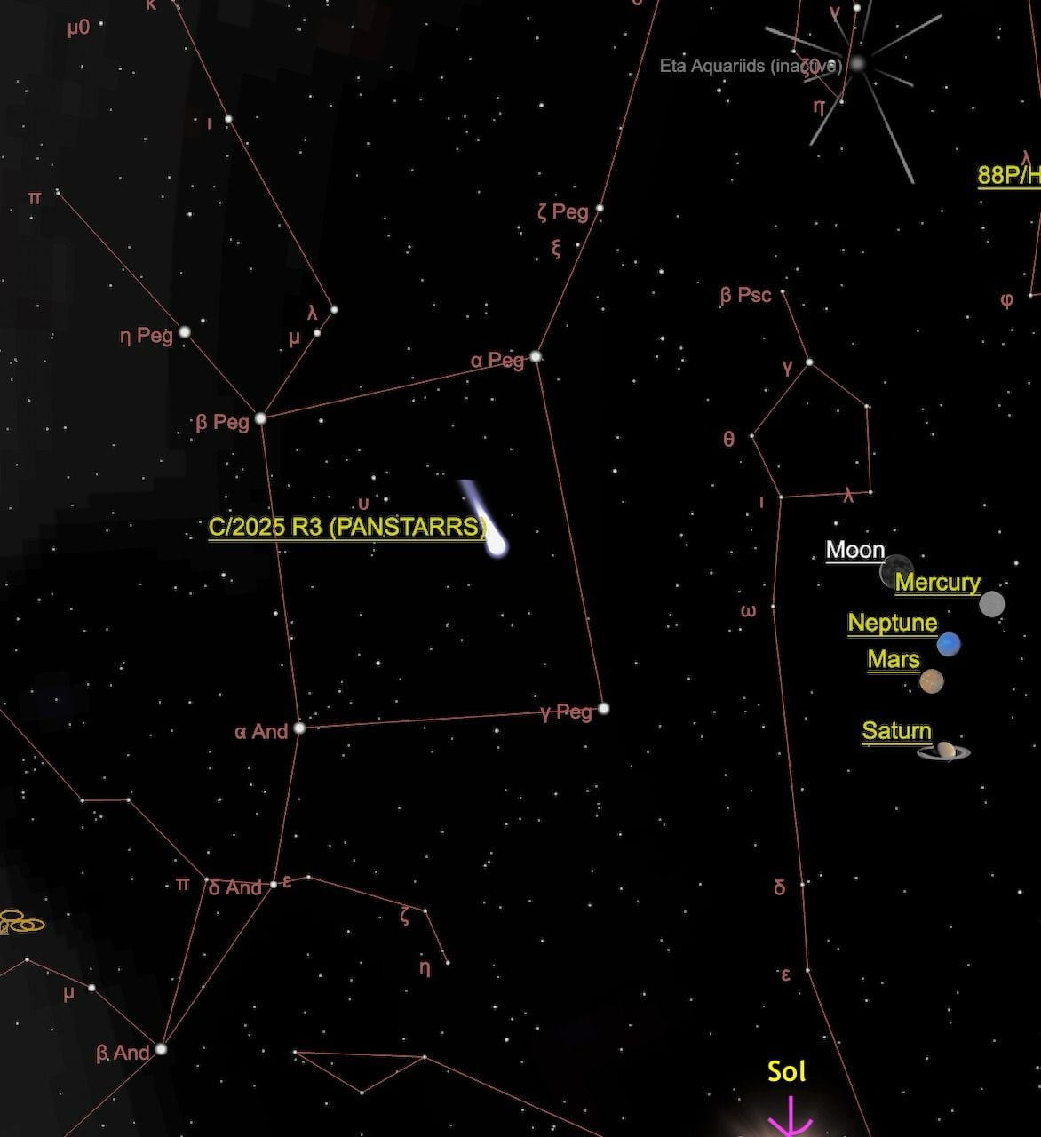 Cometa en la constelación de Pegaso