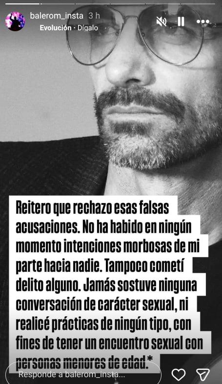 Balerom se refirió de nuevo a las acusaciones en su contra por el delito de grooming.