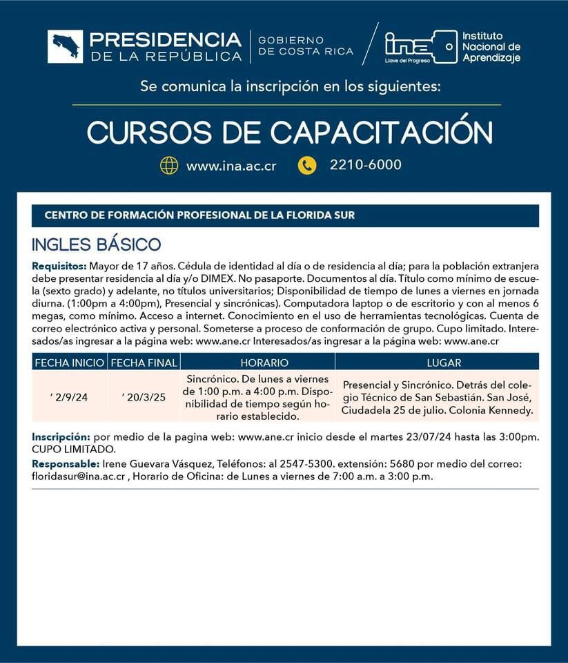 inglés curso de INA