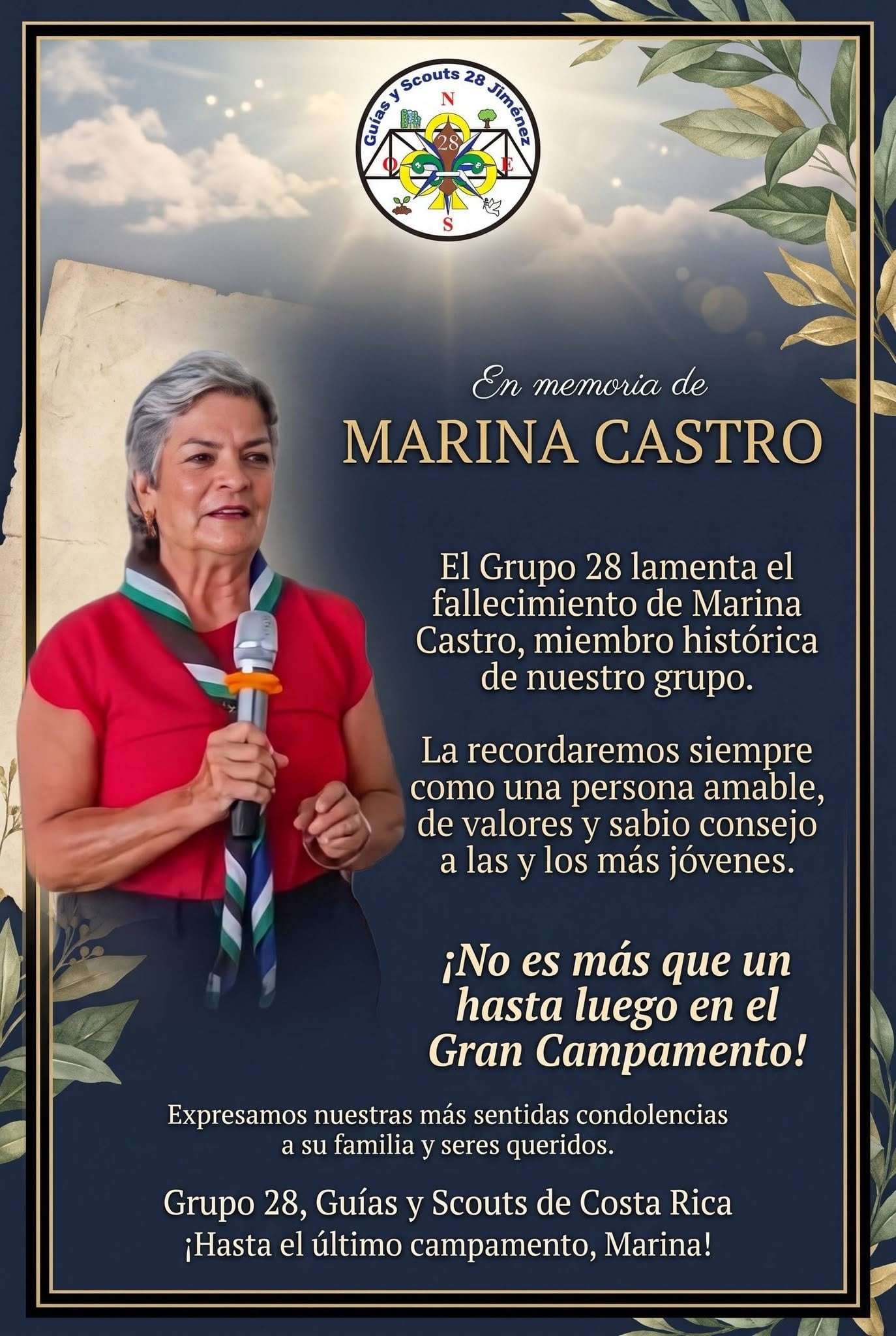 Luz Marina Castro Salas, de 69 años, una integrante histórica de Guías y Scouts de Costa Rica en Jiménez, Pococí. Foto: Tomada de Guías y Scouts
