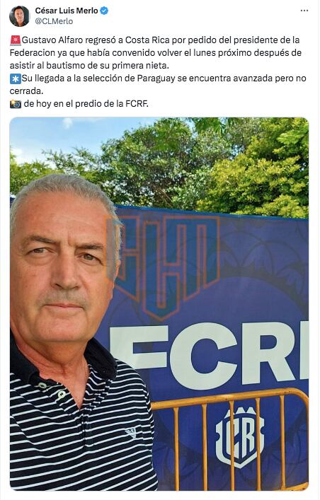 Tuit César Luis Merlo sobre Gustavo Alfaro.