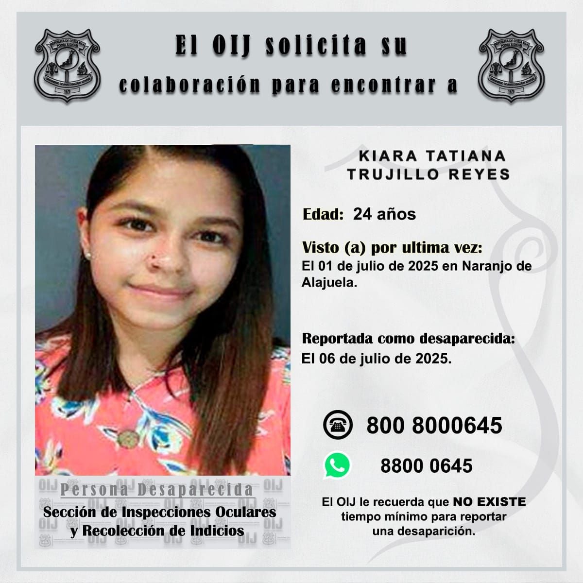 Kiara está desaparecida desde el pasado 1 de julio.