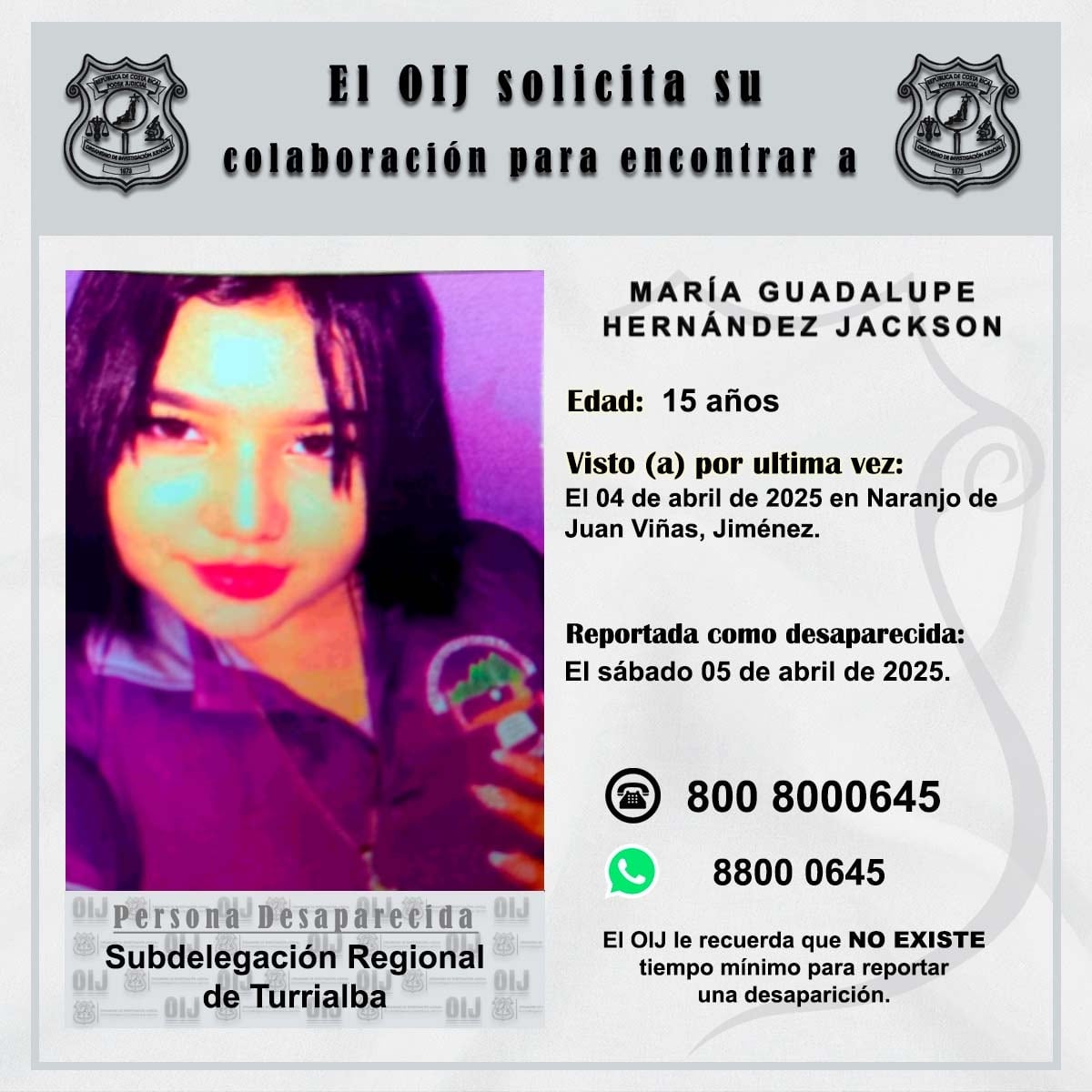 La menor fue vista por última vez el pasado viernes 4 de abril.