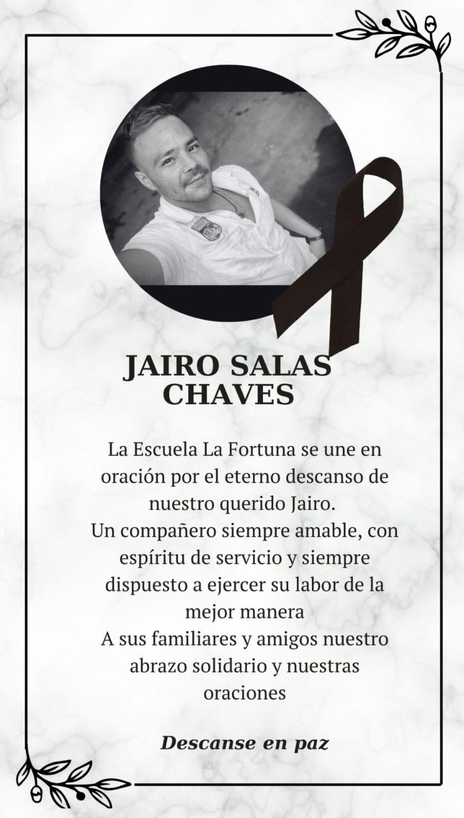 Jairo Salas fallecido en accidente en La Fortuna