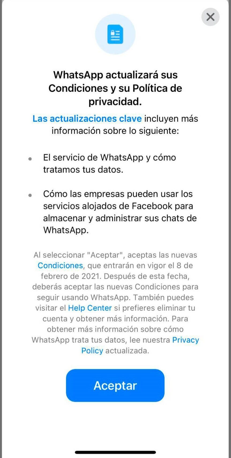Este sábado 15 de mayo es la fecha límite para que los millones de usuarios de WhatsApp en el mundo, incluidos los ticos, acepten los nuevos términos y condiciones de uso que la aplicación de mensajería anunció a principios de año.