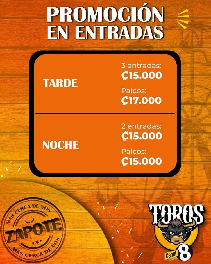 Precios de las entradas a las corridas de toros de Zapote 2024-2025