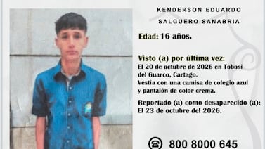 ¿Dónde está Kenderson? Buscan a colegial de 16 años desaparecido en Cartago