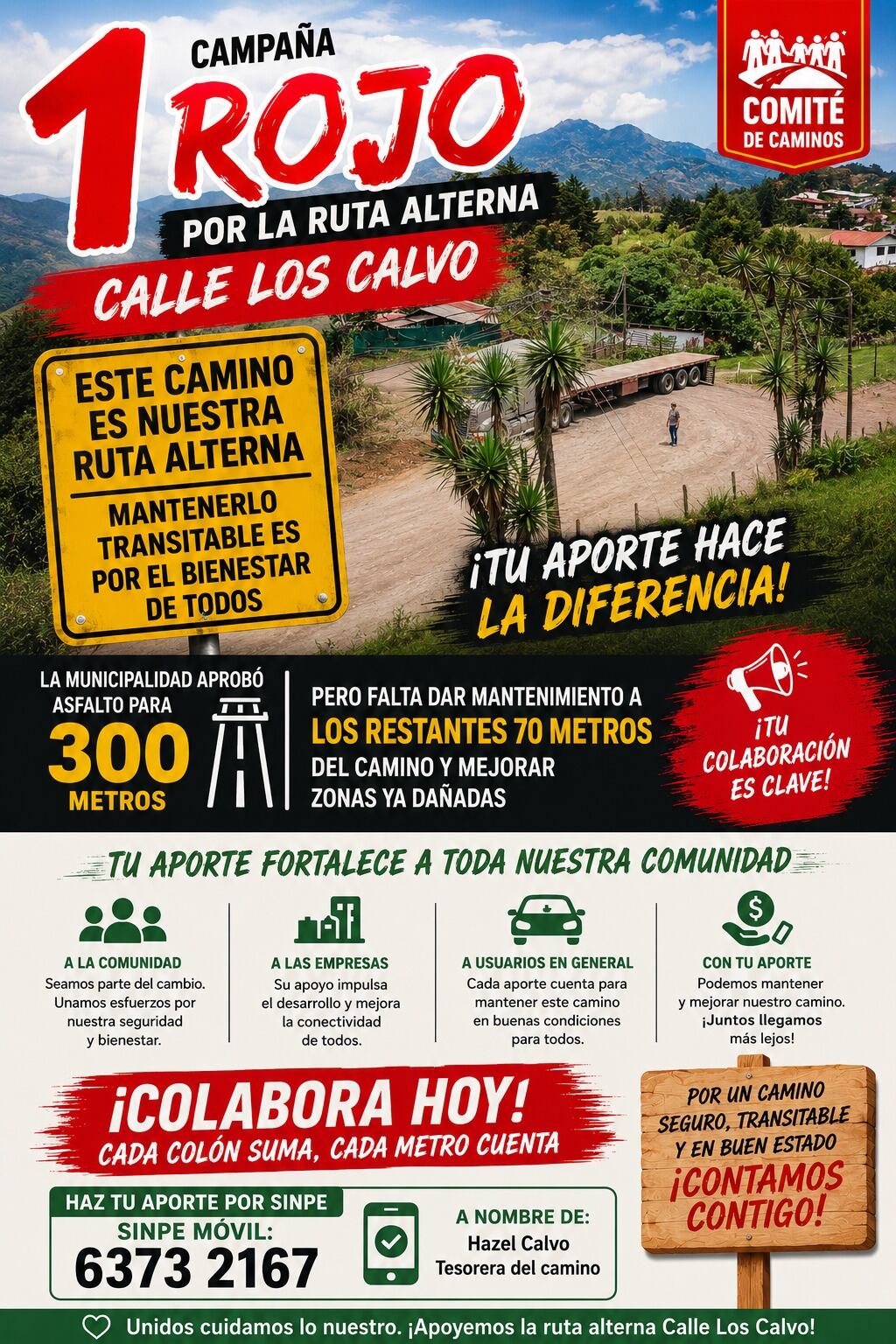 Comunidad de Cristo Rey de San Cristóbal busca recaudar ¢6 millones para asfaltar 70 metros que quedarán fuera del asfaltado nacional y municipal, para garantizar el paso seguro mientras se repara la ruta nacional 222.