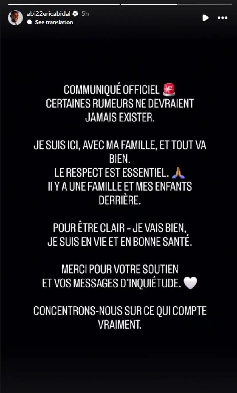 Eric Abidal publicó esta historia para desmentir los rumores de su muerte.