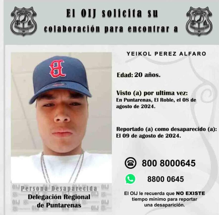 Yeikol Pérez Alfaro, de 20 años, desapareció y aparentemente fue asesinado
