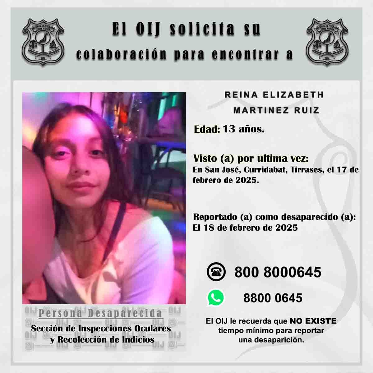 La jovencita fue vista por última vez en Tirrases de Curridabat.