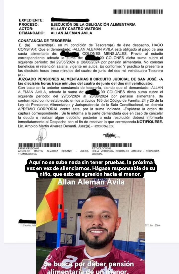 Exjugador Allan Alemán es acusado de deber pensión a uno de sus hijos.