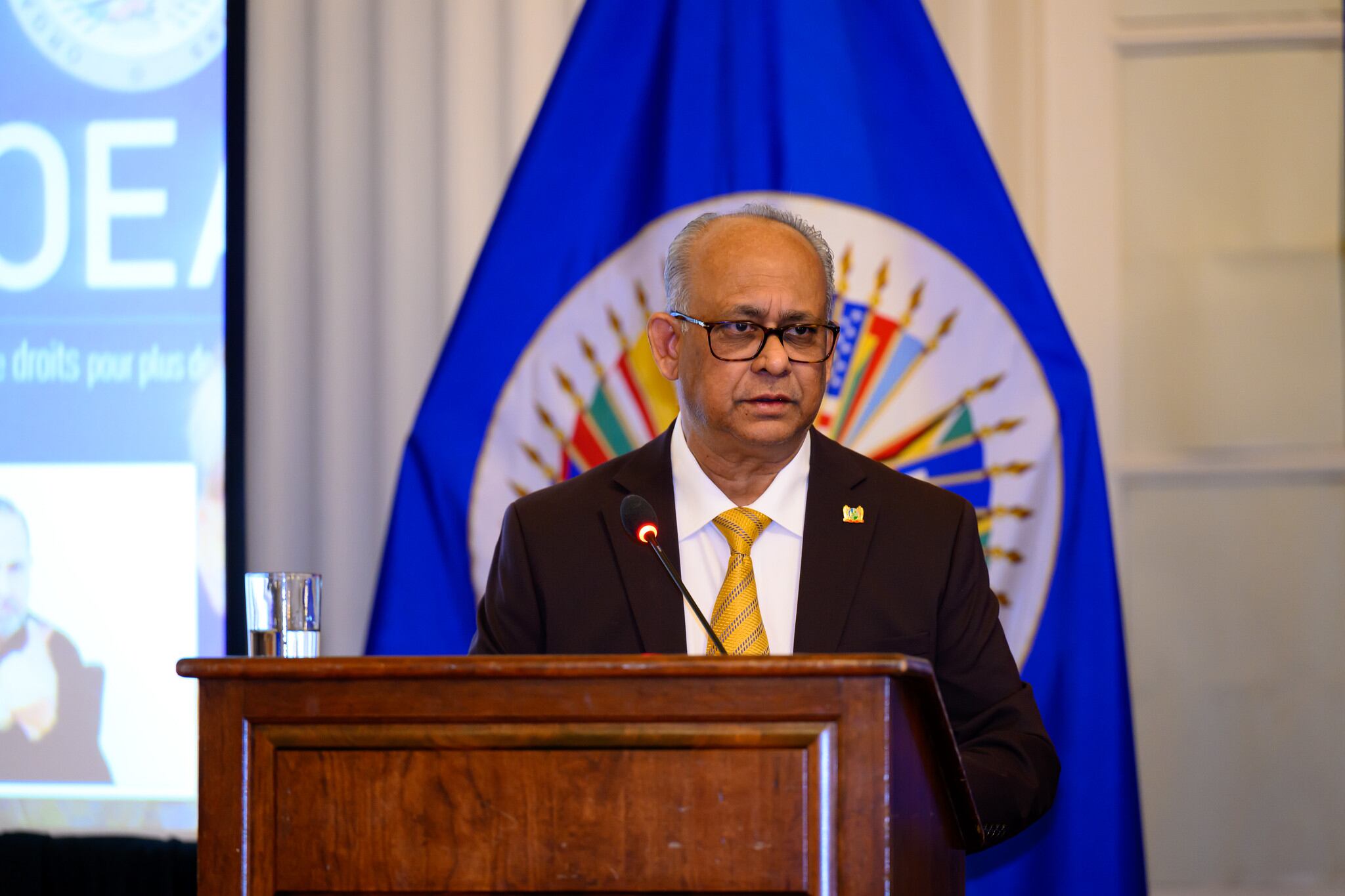 Albert Ramdin, canciller de Surinam, durante una exposición en la OEA
