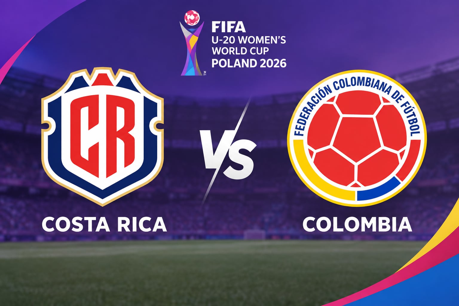 Costa Rica enfrenta a Colombia en su primer partido del Mundial Femenino Sub-20 de Polonia 2026.
