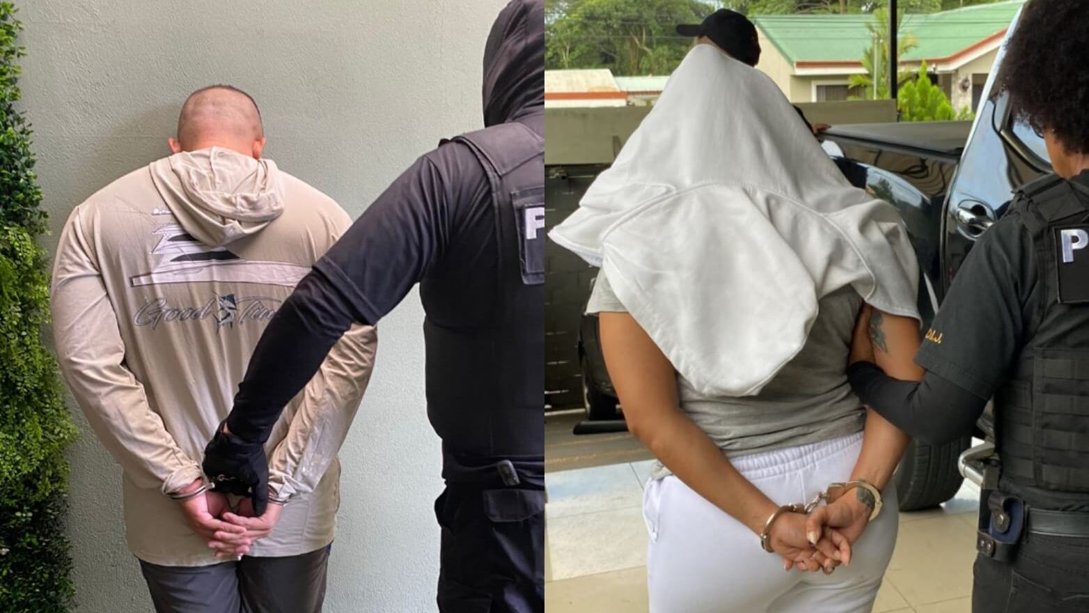El guardacosta Juárez Rodríguez, de 32 años y su pareja Acevedo Duarte de 35 años detenidos por ser sospechosos de formar parte de una banda narco. Foto OIJ