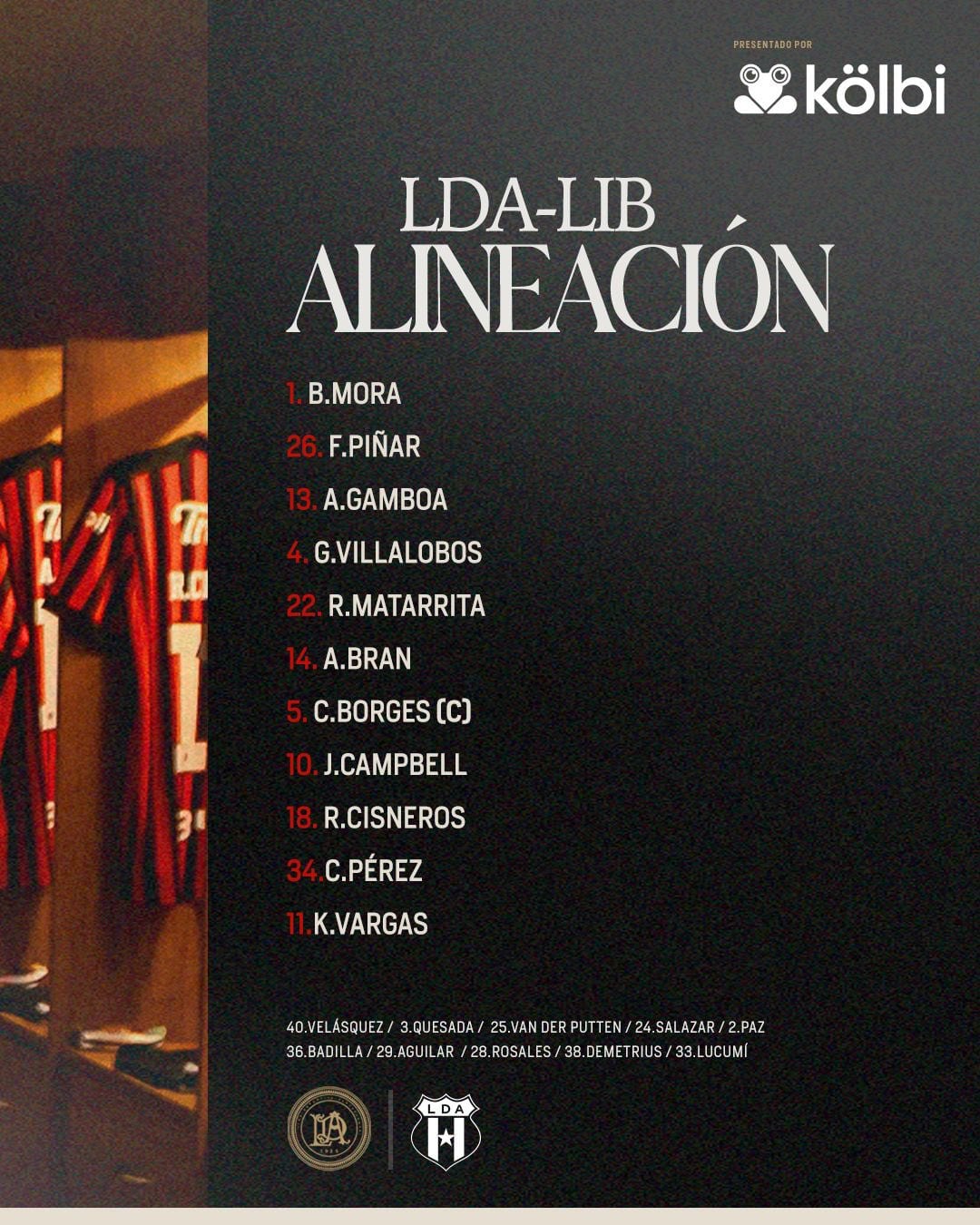Alineación de Alajuelense ante Liberia