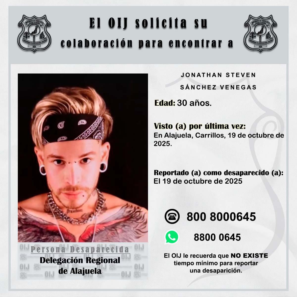 El estilista Jonathan Steven Sánchez Venegas está desaparecido desde el 19 de octubre pasado.