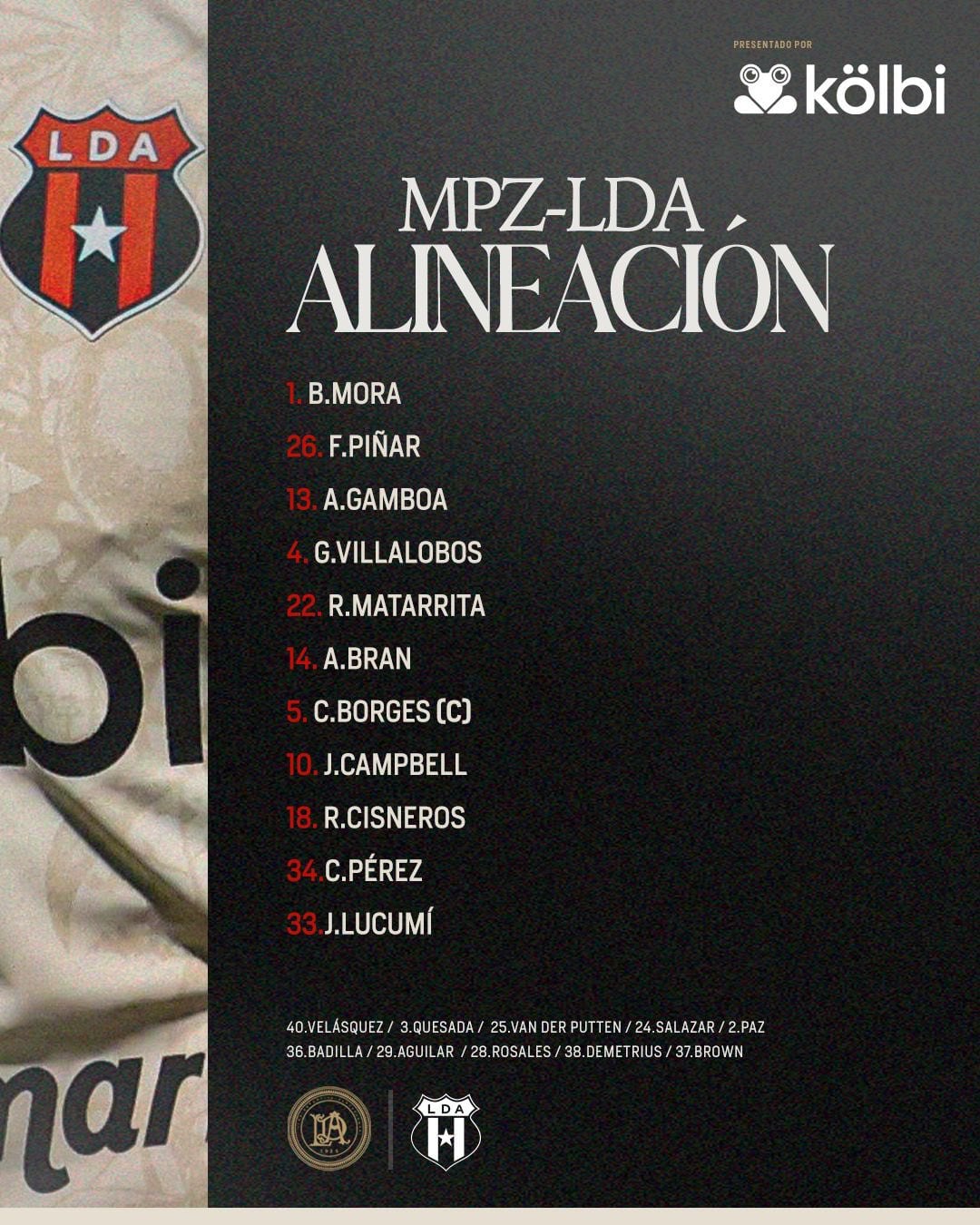 Alineación Alajuelense Pérez Zeledón.