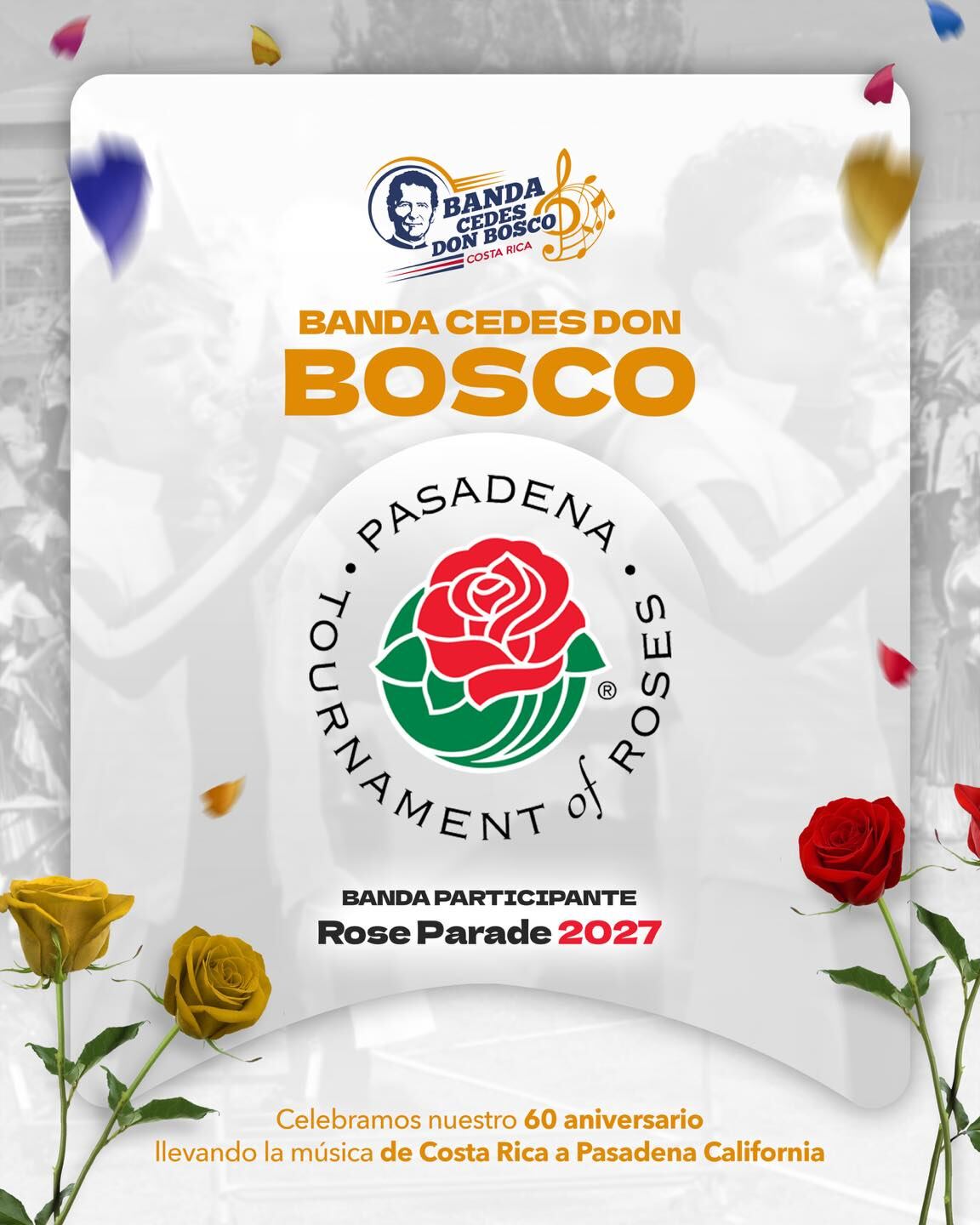 Cedes don Bosco hizo oficial que su banda estará en Pasadena, California, el 1 de enero del 2027, en el Desfile de las Rosas