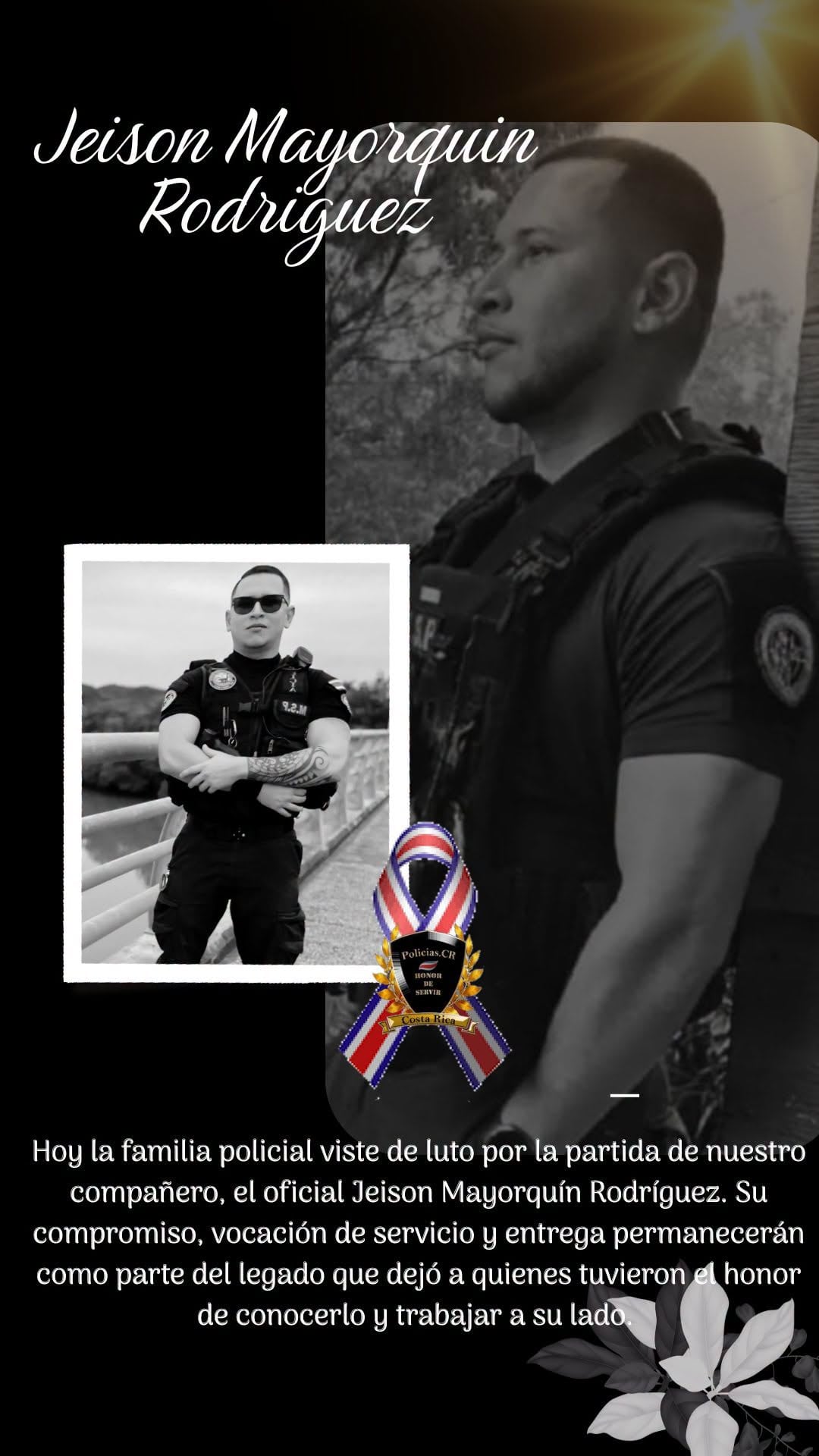 El Policía de Fiuerza Pública Jeison Mayorquín Rodríguez, de 29 años, murió durante entrenamiento en Murciélago, Guanacaste. Foto: Tomada de Policías Costa Rica