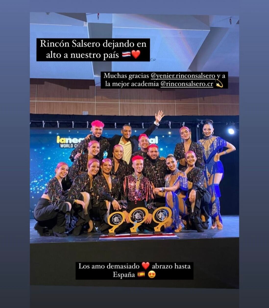 Yenier Jiménez y su grupo de Rincón Salsero de El Roble de Puntarenas en el mundial de salsa en España 2024