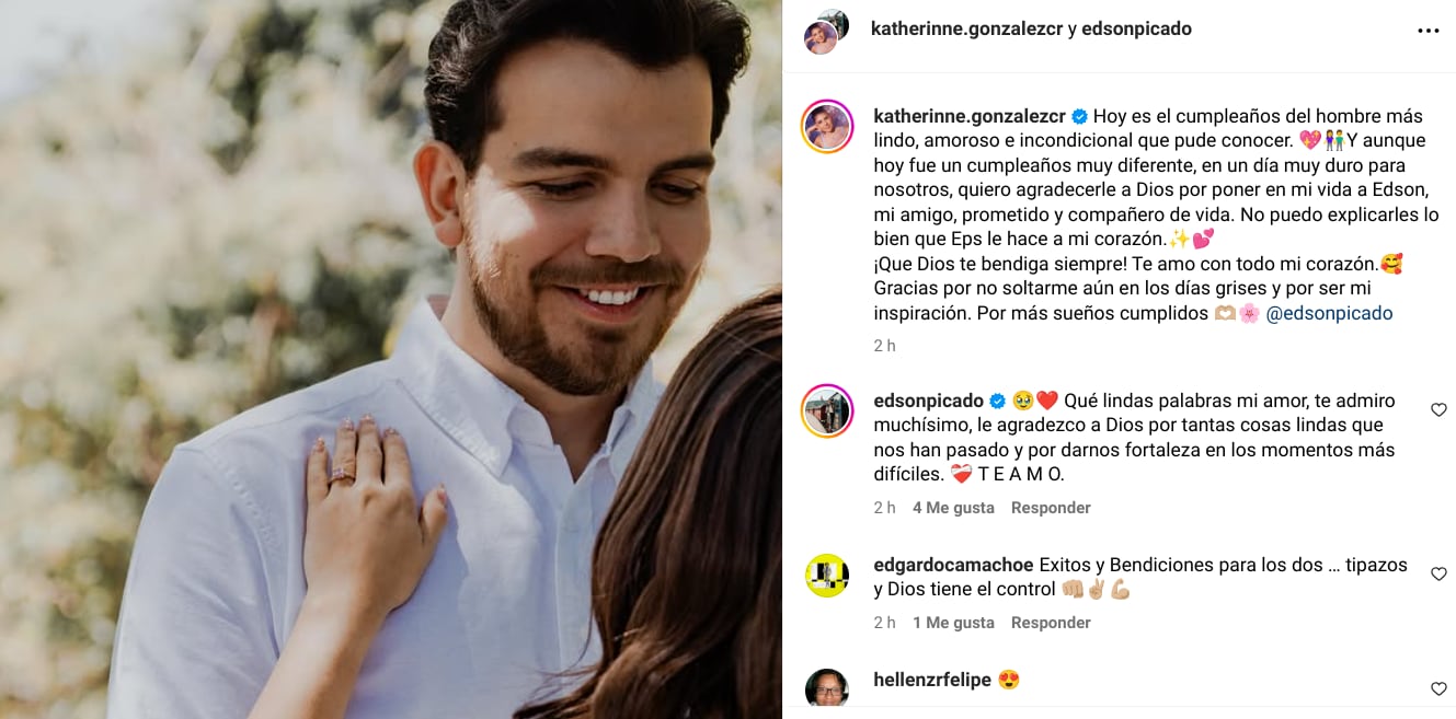Katherinne González felicitó a su prometido Edson Picado por su cumpleaños en medio de la situación que vive