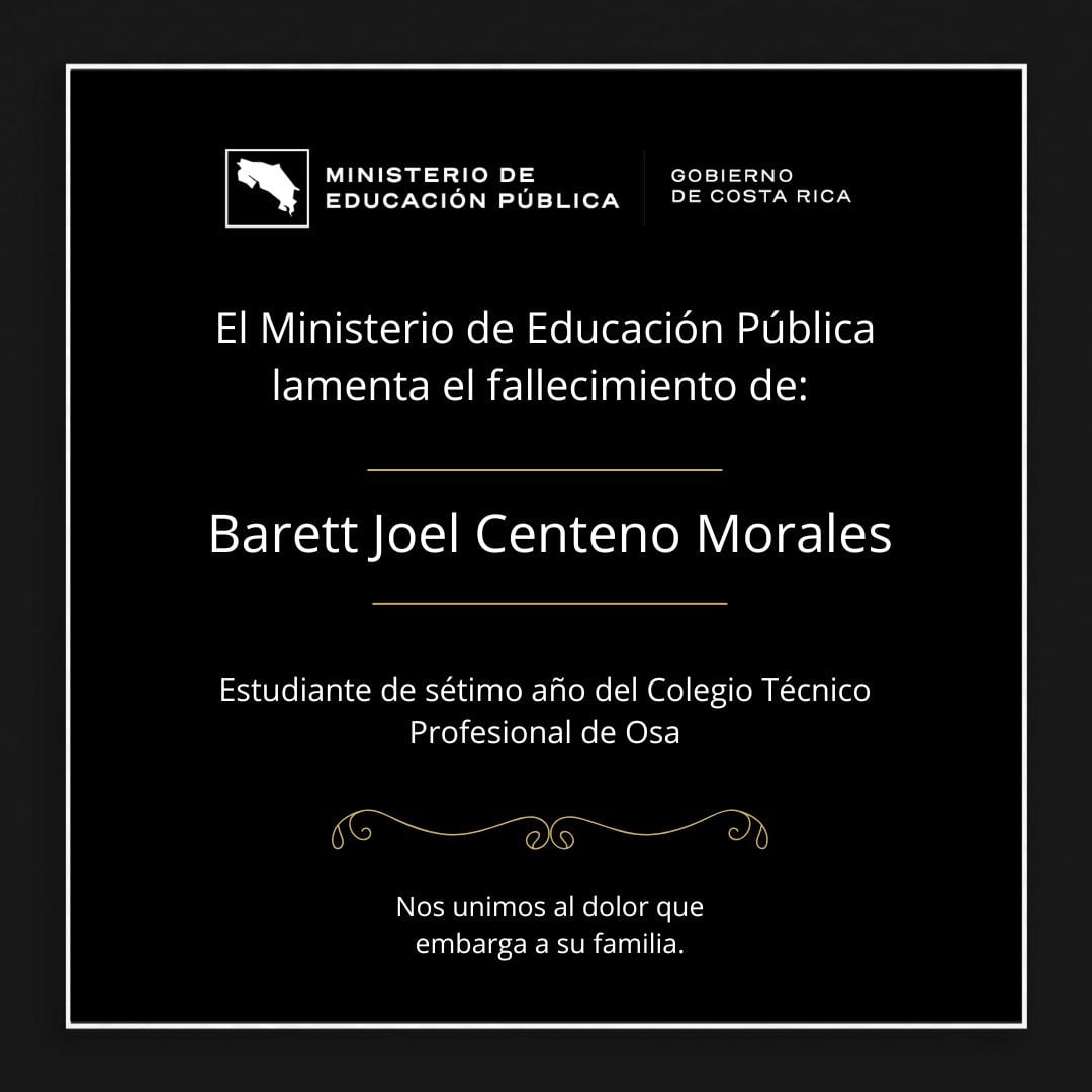 La tragedia volvió a golpear a una familia costarricense tras confirmarse la muerte de un estudiante que había resultado gravemente herido en un atropello ocurrido en La Palma de Osa. Foto: MEP