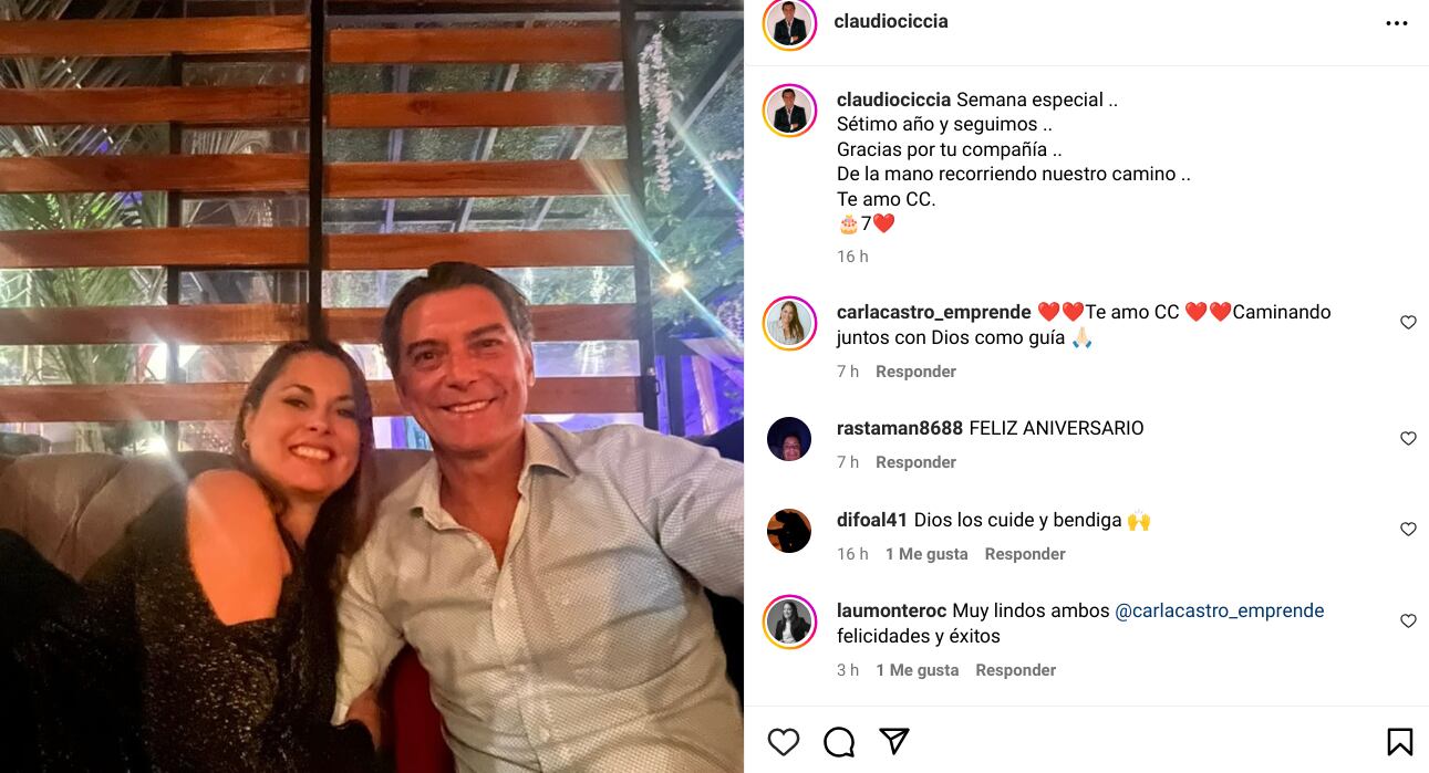 El comentarista de Teletica Deportes, Claudio Fabián Ciccia, presumió a su novia, Carla Castro, al celebrar siete años de relación amorosa.