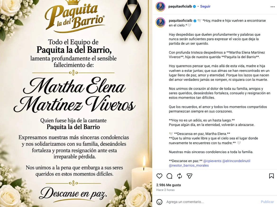 Martha Elena Martínez Viveros, hija de la recordada cantante Paquita la del Barrio