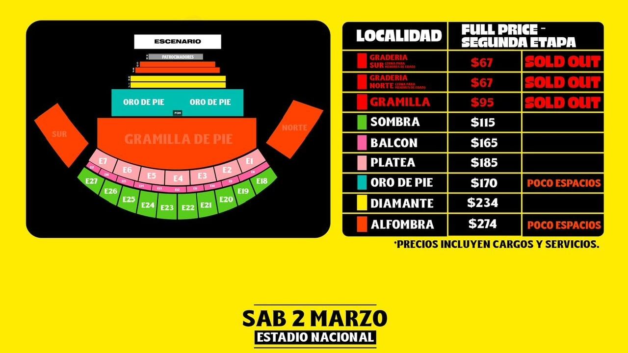 El festival tendrá lugar el próximo 2 de marzo en el Estadio Nacional.