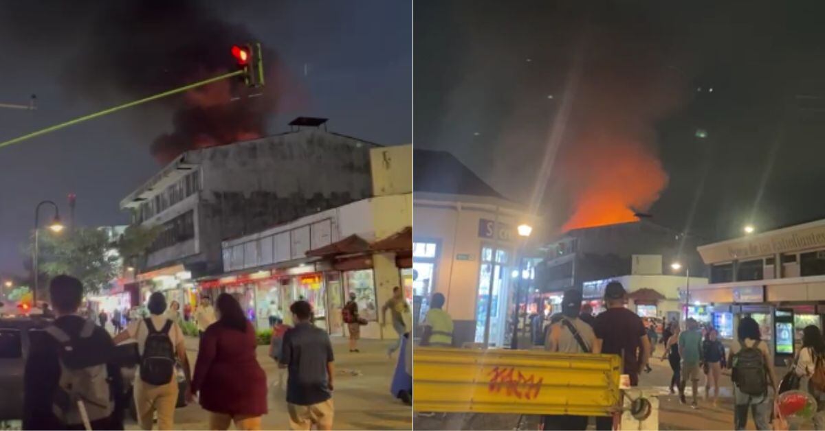Los bomberos atienden, la tarde de este sábado, un incendio de una estructura de 400 metros cuadrados, en el centro de San José. (Foto: cortesía)