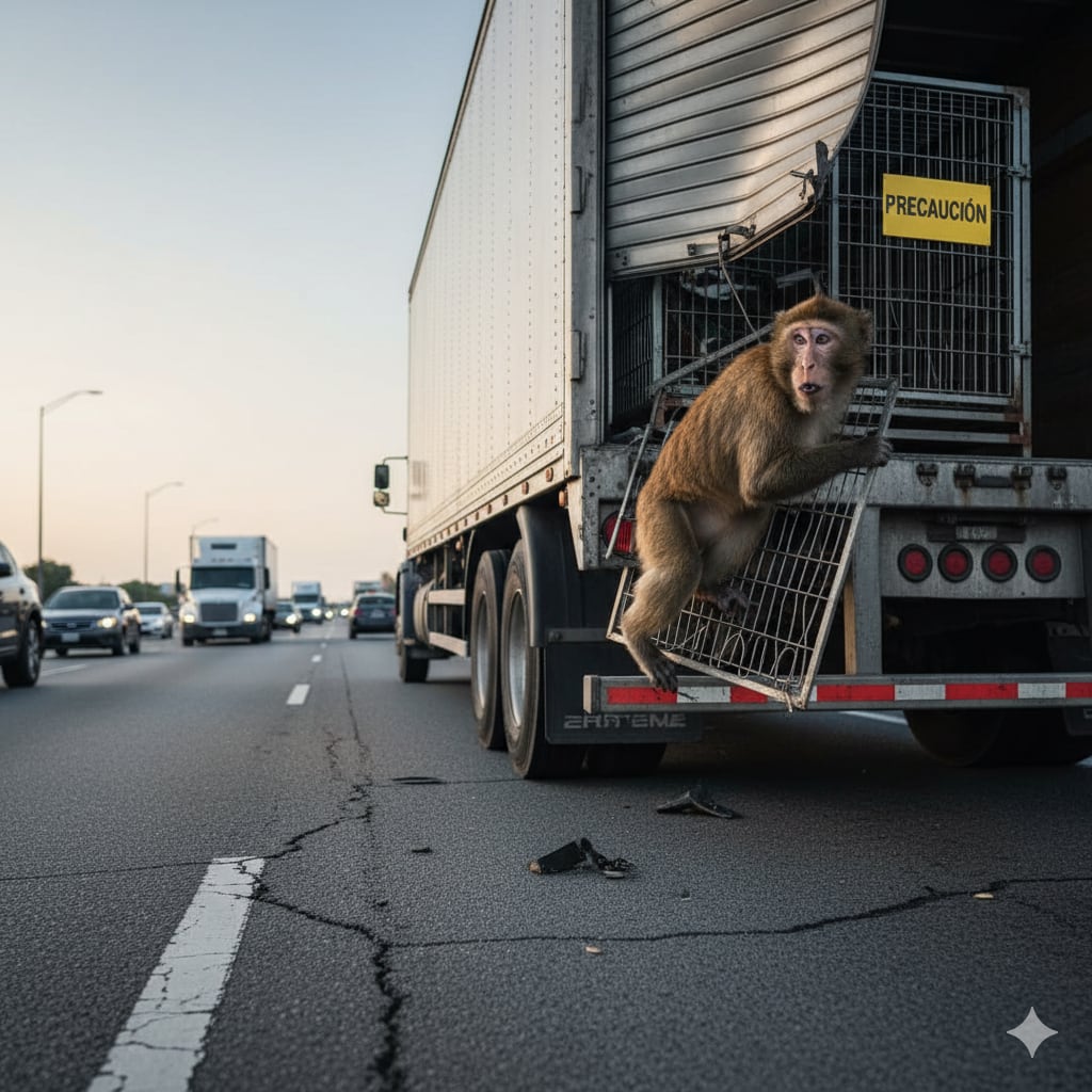 Escapa mono de laboratorio infectado con peligrosas enfermedades tras accidente de camión en EE. UU.