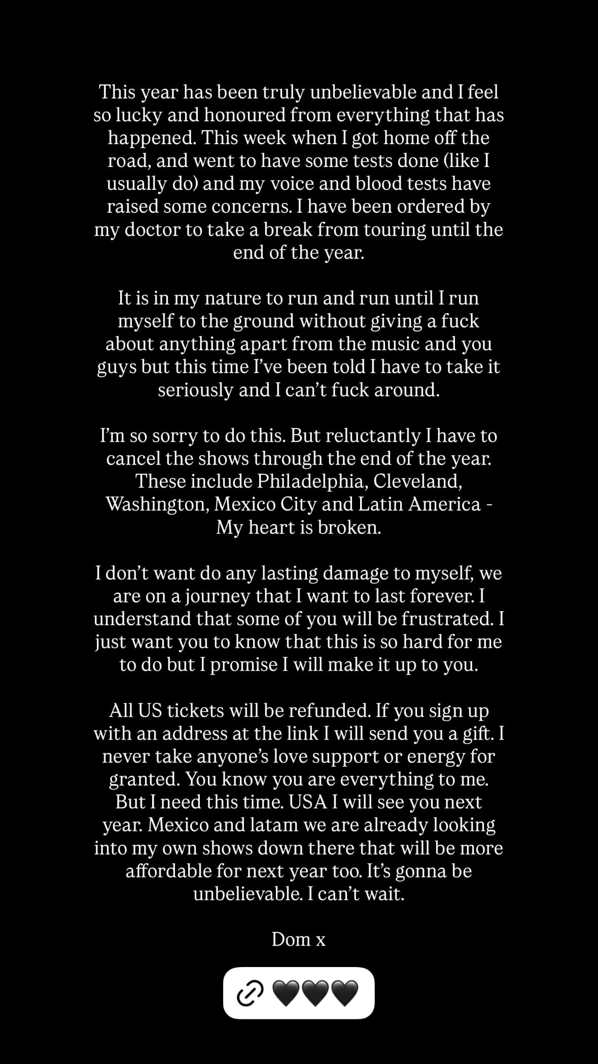 Este fue el mensaje de Yungblud en su cuenta de Instagram.