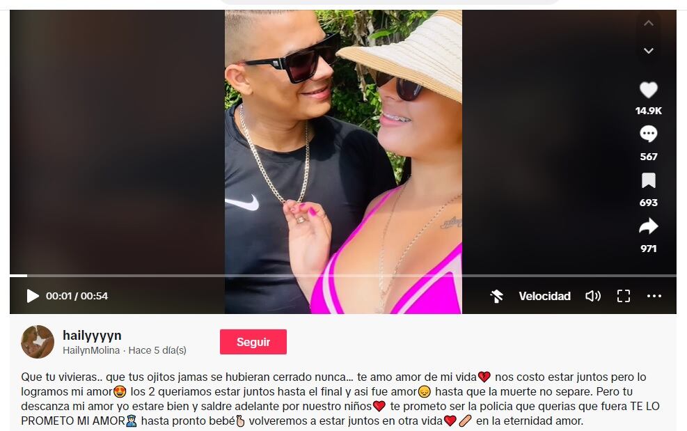 Esta fue la publicación hecha por la esposa del policía. Imagen tomada de Tiktok.